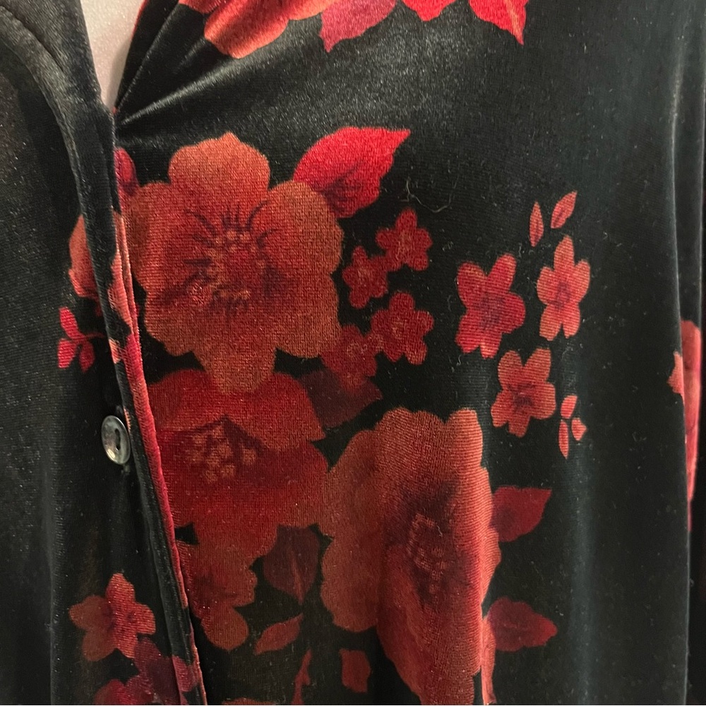 Sag Harbor Floral‎ Velvet Button-Up Shirt Shiny Vintage Retro Party XL - Picture 3 of 16